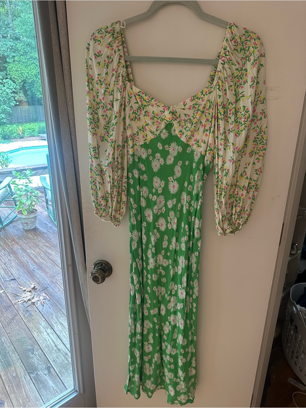 RIXO for Target Green and Cream Floral Long Sleeve Midi Dress